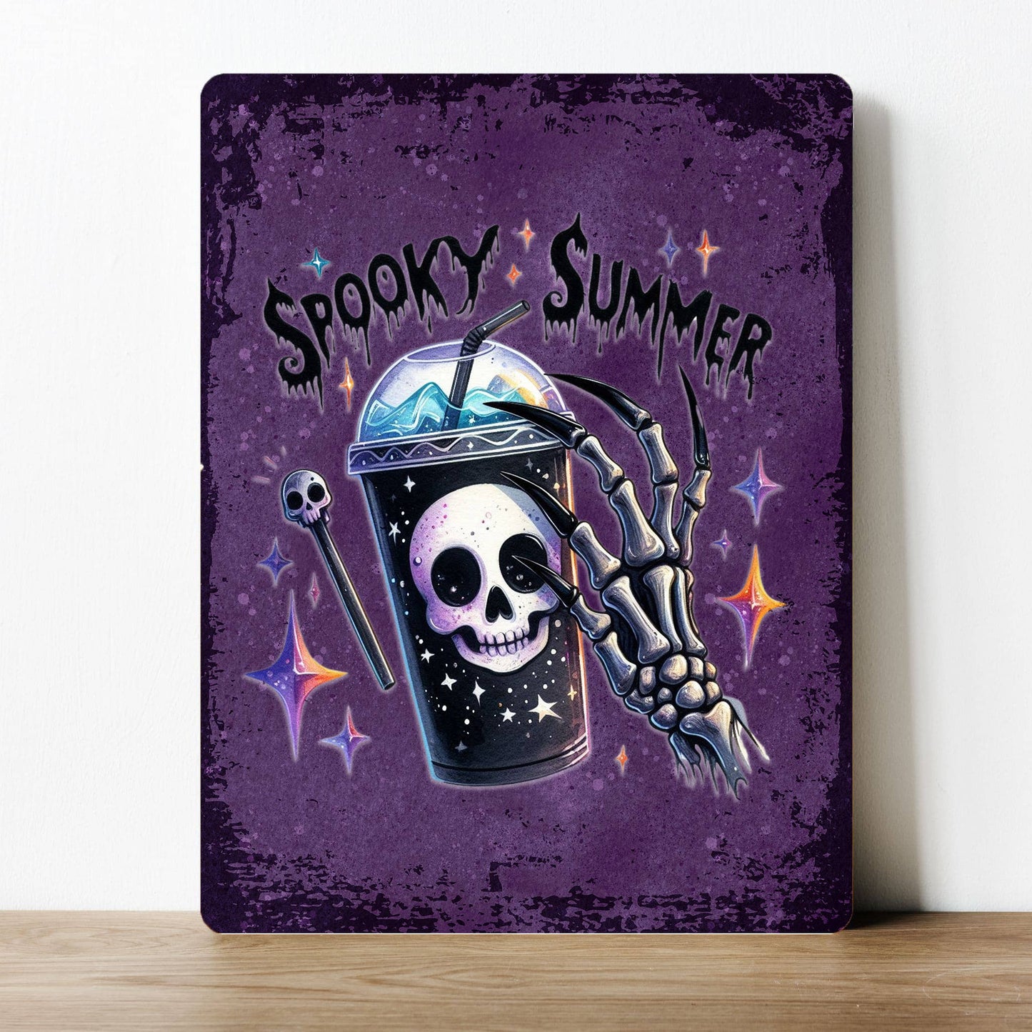 Spooky Summer Skeleton Halloween Metal Sign Plaque