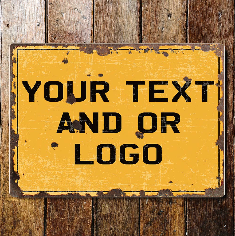 Any Text Personalised logo Vintage Yellow Name | Metal Sign