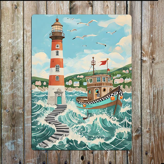 Lighthouse Boat Coast Sea Nautical | Metal Sign Plaque