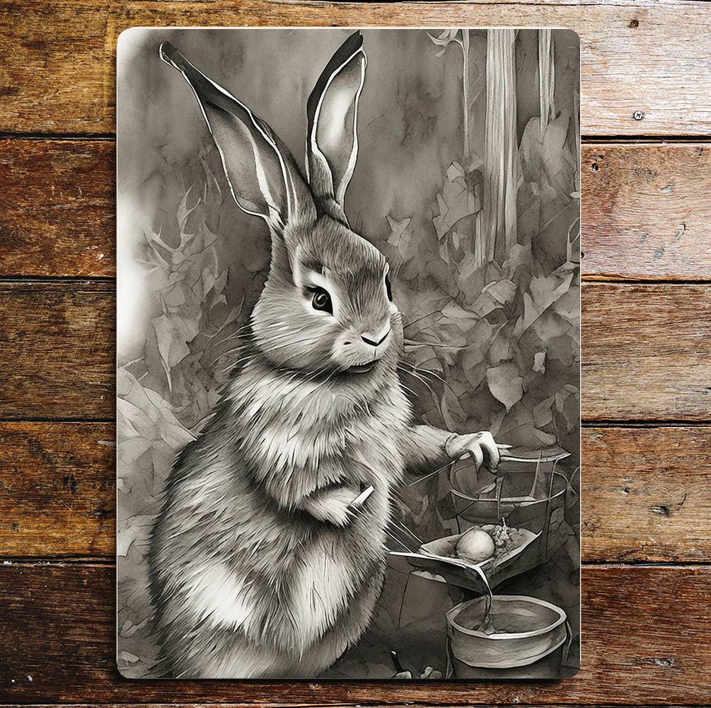 Rabbit Forest Gardening Metal Sign Plaque