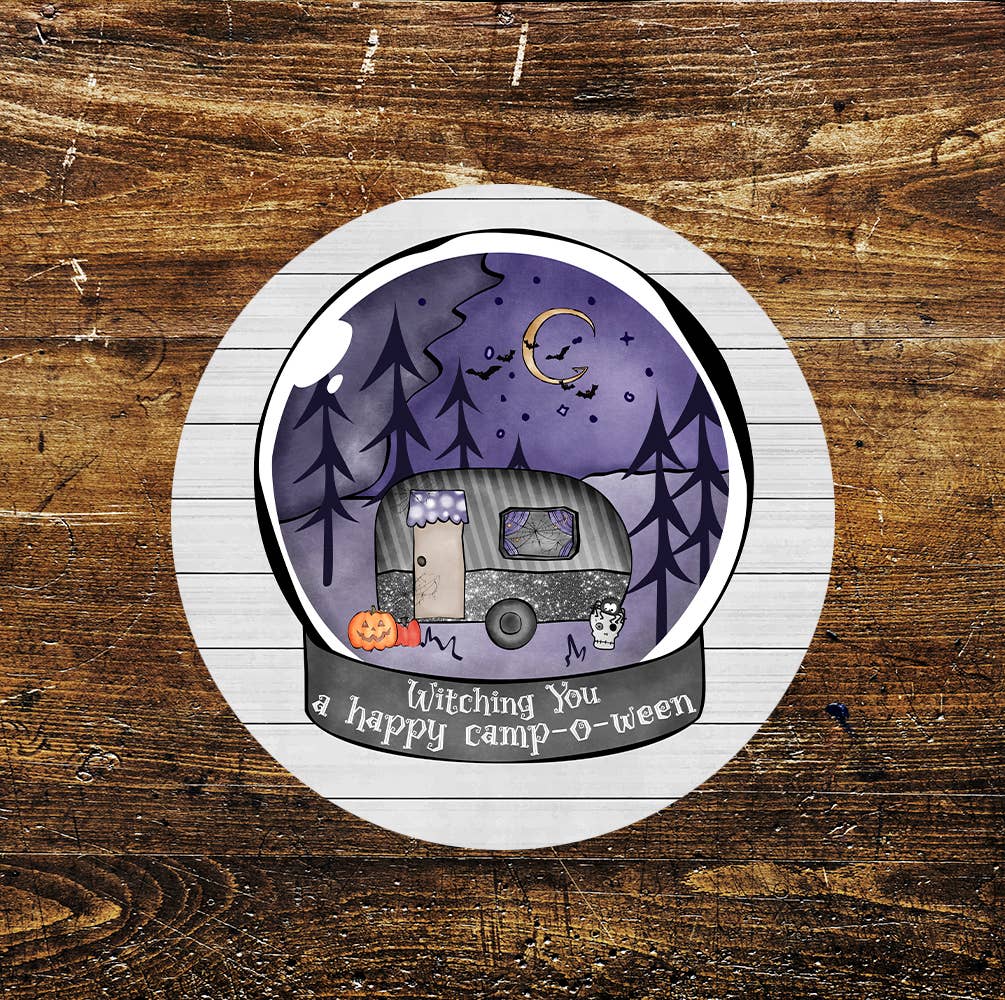 Witching You A Happy Camp-o-ween Globe Circle Metal Sign