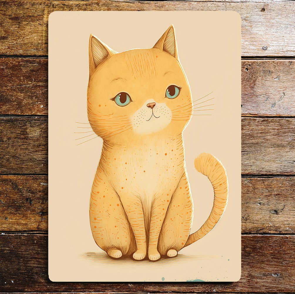 Cute Orange Cat Portrait Blue Eyes | Metal Sign Plaque