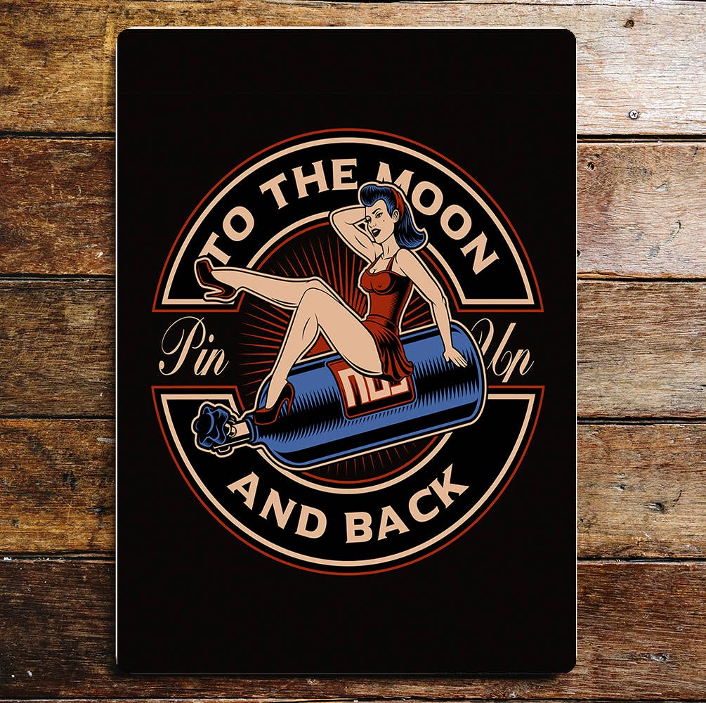 To the moon and back pin up retro Metal Sign plaque