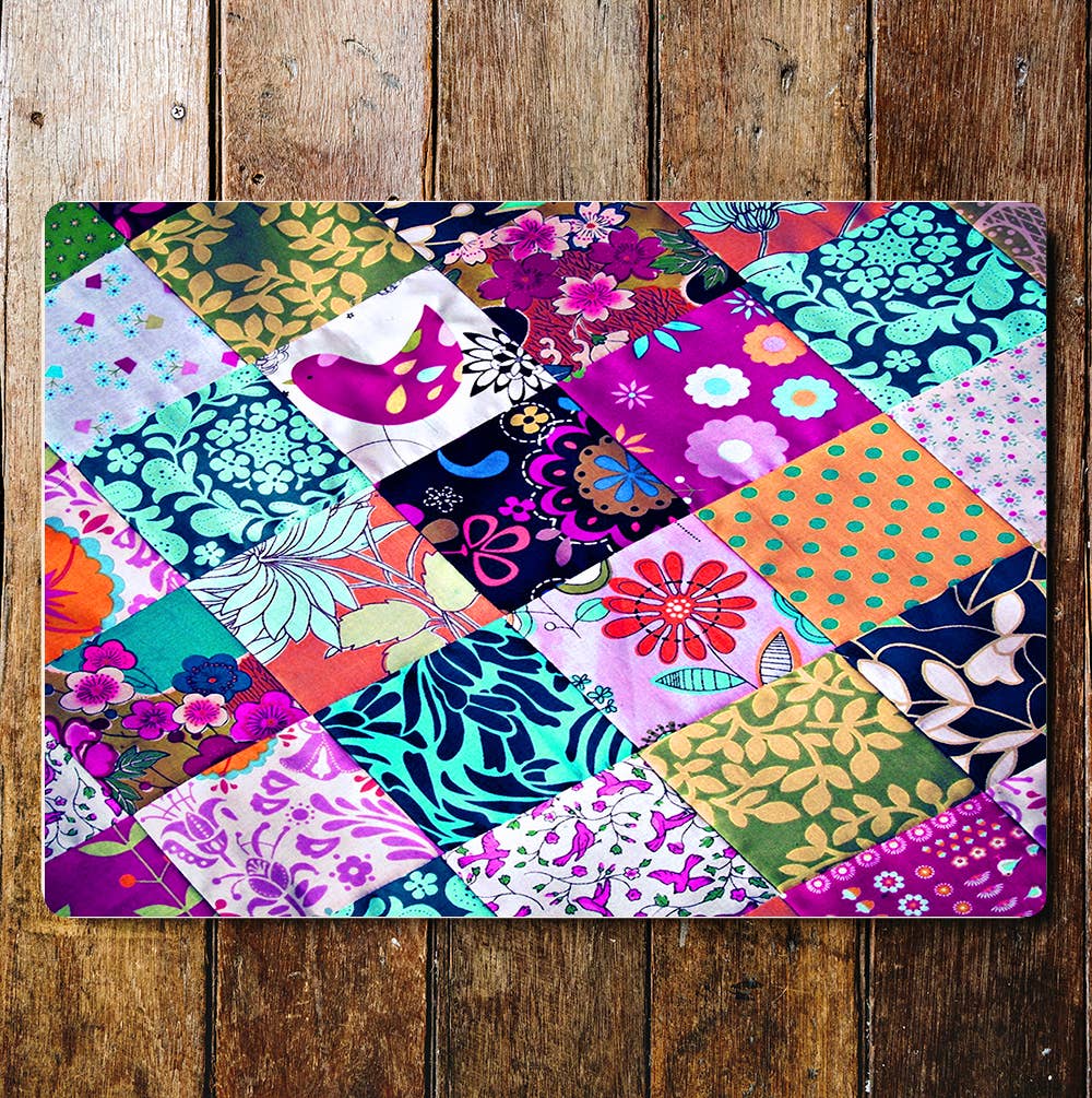 Patchwork Flowers Birds Pink Metal Wall Sign