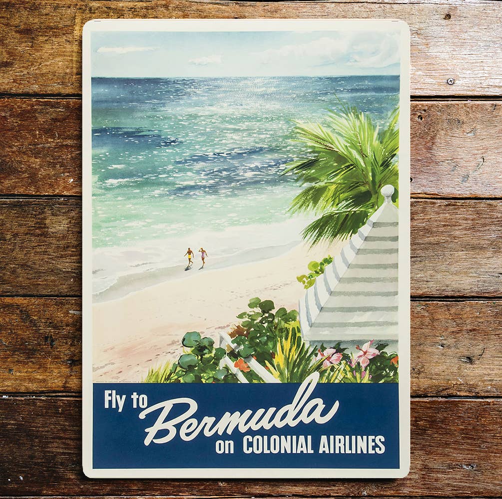 Fly To Bermuda On Colonial Airlines | Metal Sign Plaque