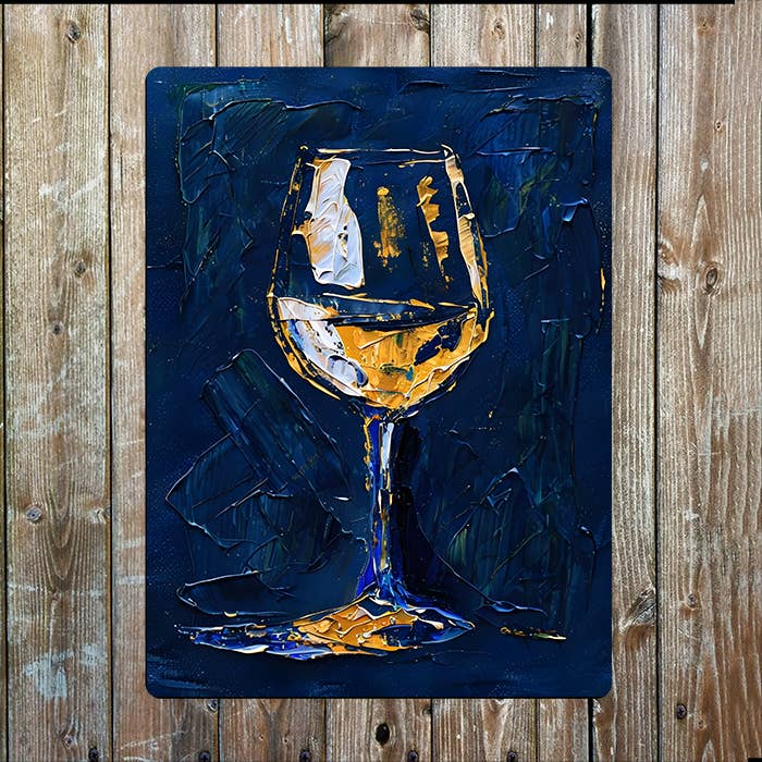 Still Life Painting White Wine Glass Metal Sign Plaque