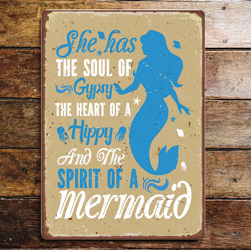 Gypsy Soul Hippy Spirit Mermaid | Metal Wall Sign Plaque