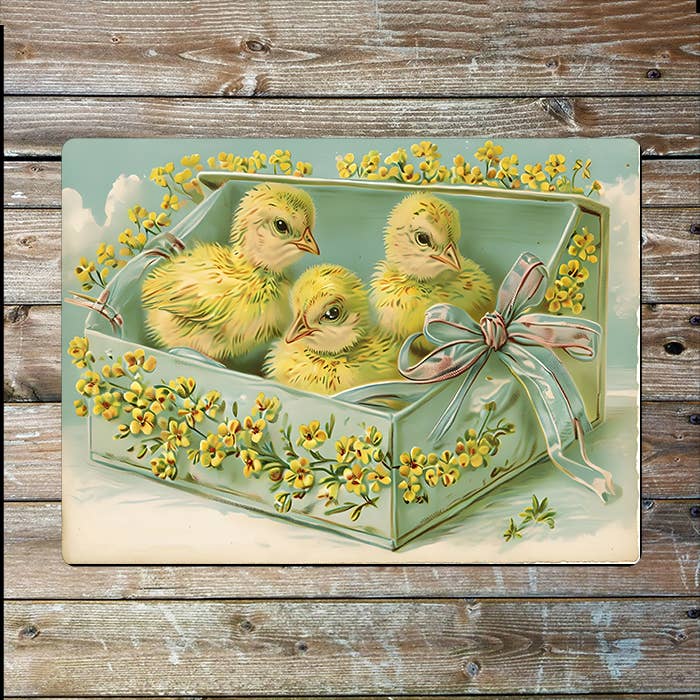 Vintage Easter Chicks And Floral Box | Metal Sign Plaque