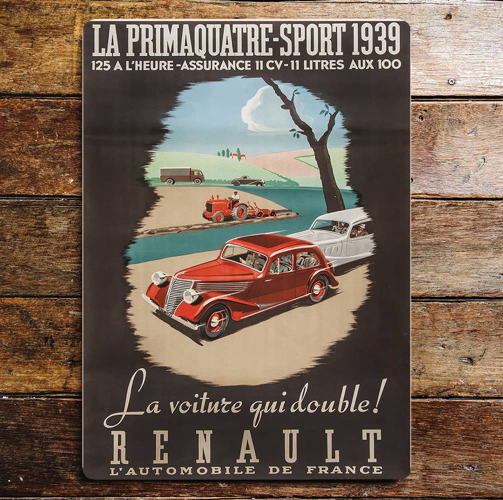 Renault 1939 Red CAR Metal Wall Sign Plaque