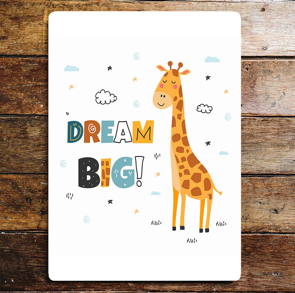 Baby Giraffe Dream Big Cute Clouds | Metal Sign Plaque