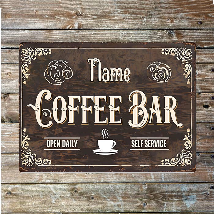 Coffee Bar Name Custom Personalised | Metal Wall Sign
