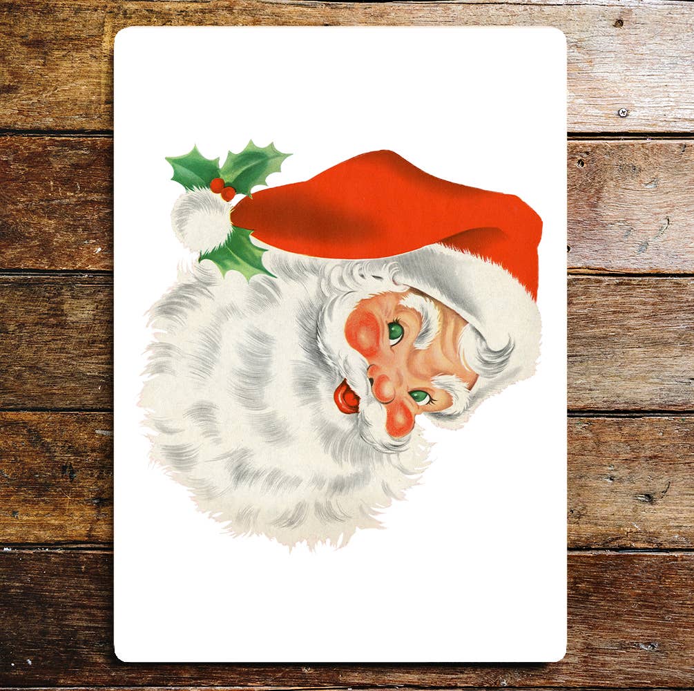 Santa Head Christmas Cute Metal Wall Sign