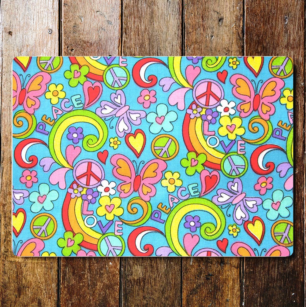 Colourful Pattern Hearts Peace Flowers | Metal Sign Plaque