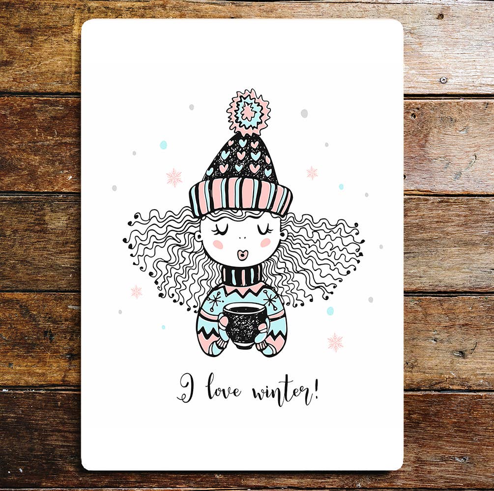 I Love Winter Woolly Hat Hot Drink | Metal Sign Plaque