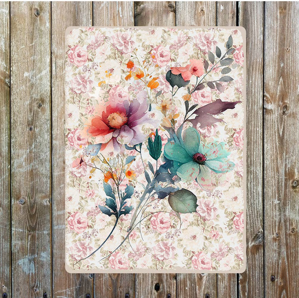 Flower Leaves Stems Roses Background | Metal Sign Plaque