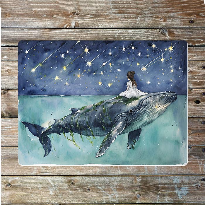 Whale Girl Under Starry Sky Sea Nautical | Metal Sign Plaque