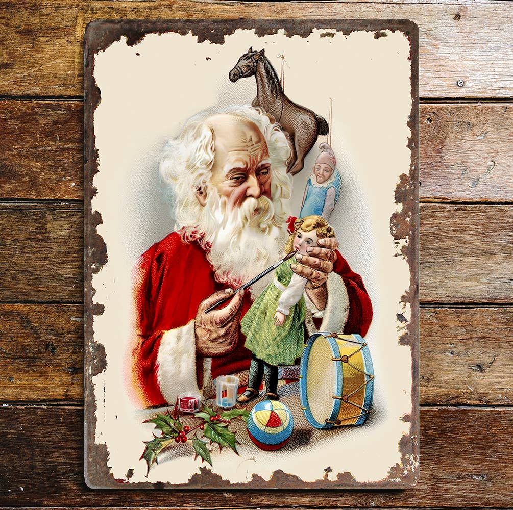 Vintage Santa Toys Christmas | Metal Vintage Wall Sign