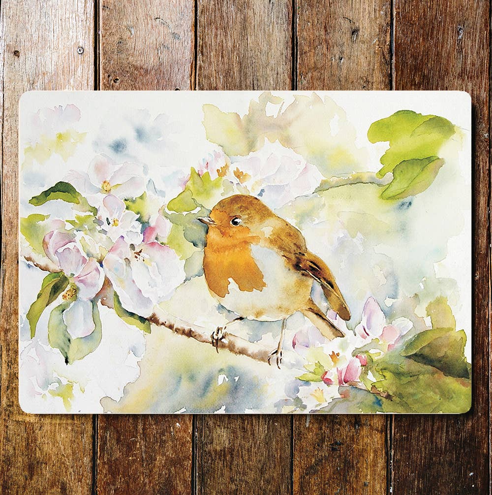 Robin Tree Painting Watercolor Metal Wall Sign