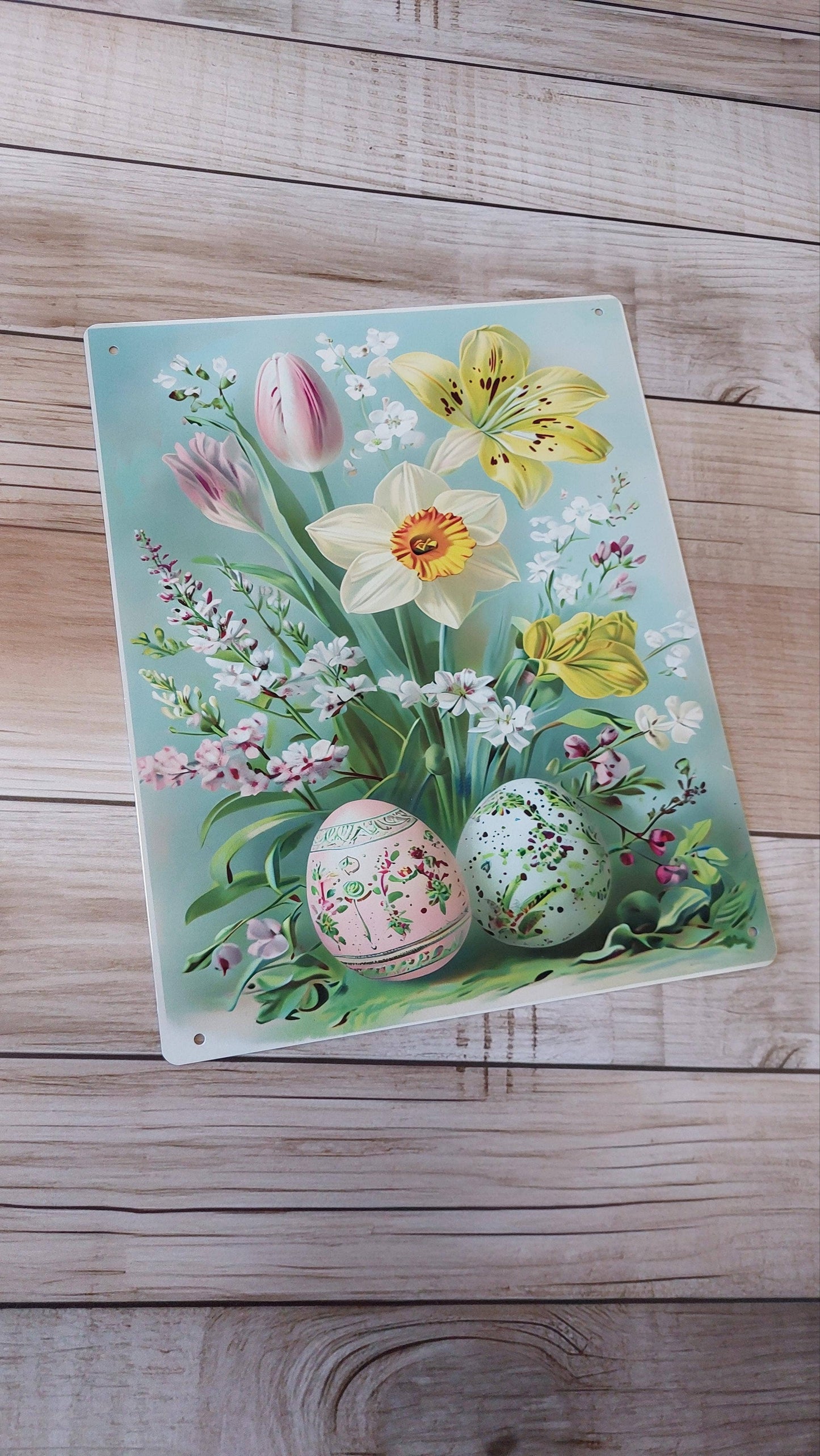 Vintage Easter Spring Flowewrs Eggs | Metal Sign Plaque