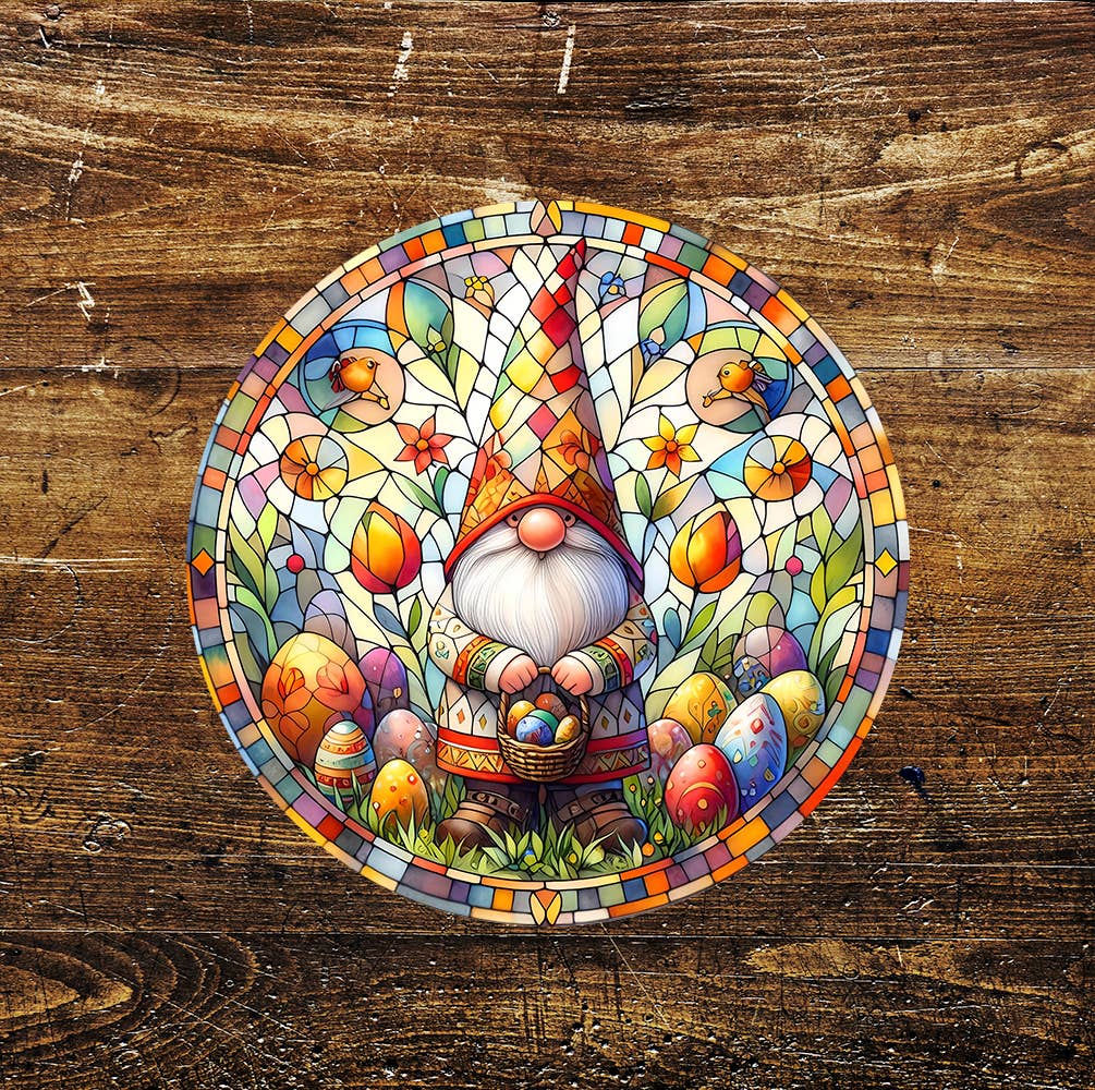 Egg Easter Gonk Stained Glass affect Circle Metal Sign