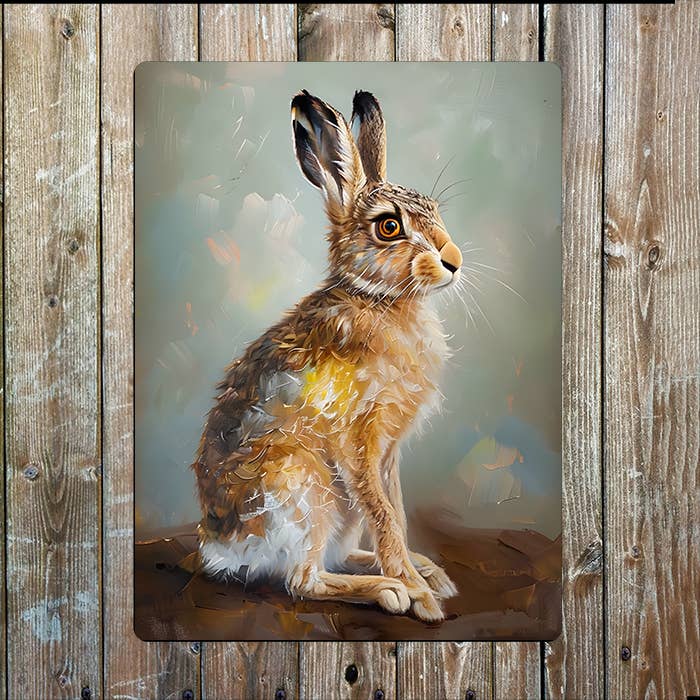 Painting Of A Hare Metal Sign Plaque