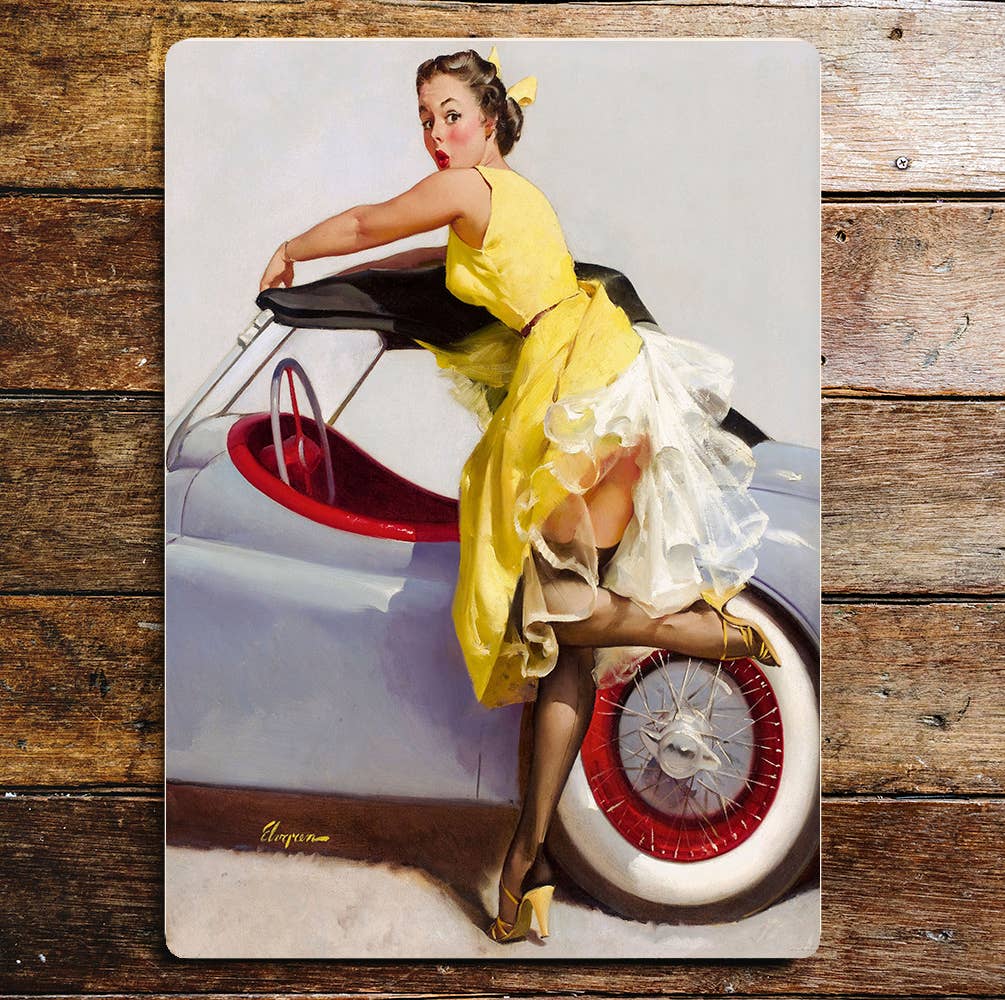 Pin Up Girl Car Metal Personalised Art Wall Sign