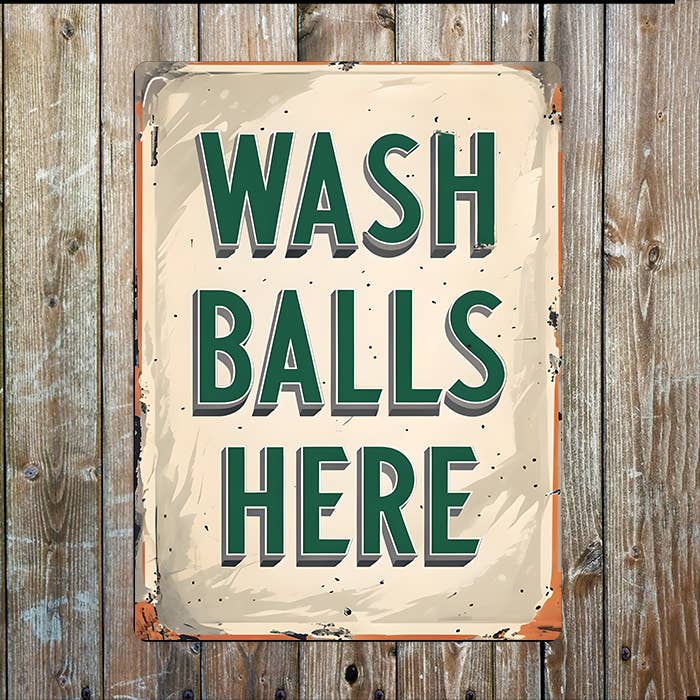 Wash Balls Here Sports Football Metal Sign Plaque