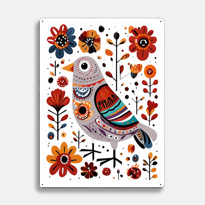 Bird Flowers scandinavian folk | Metal Sign Plaque
