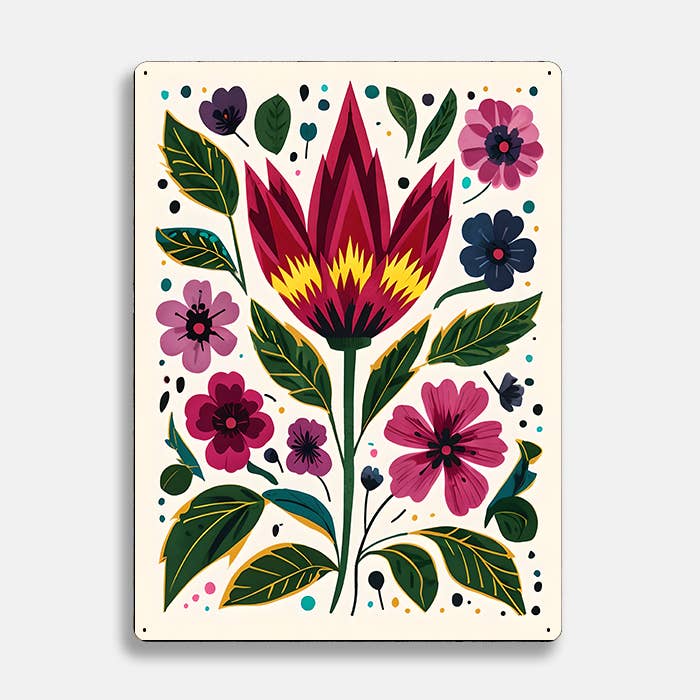 Colorful Flowers Floral scandinavian folk | Metal Sign Plaque