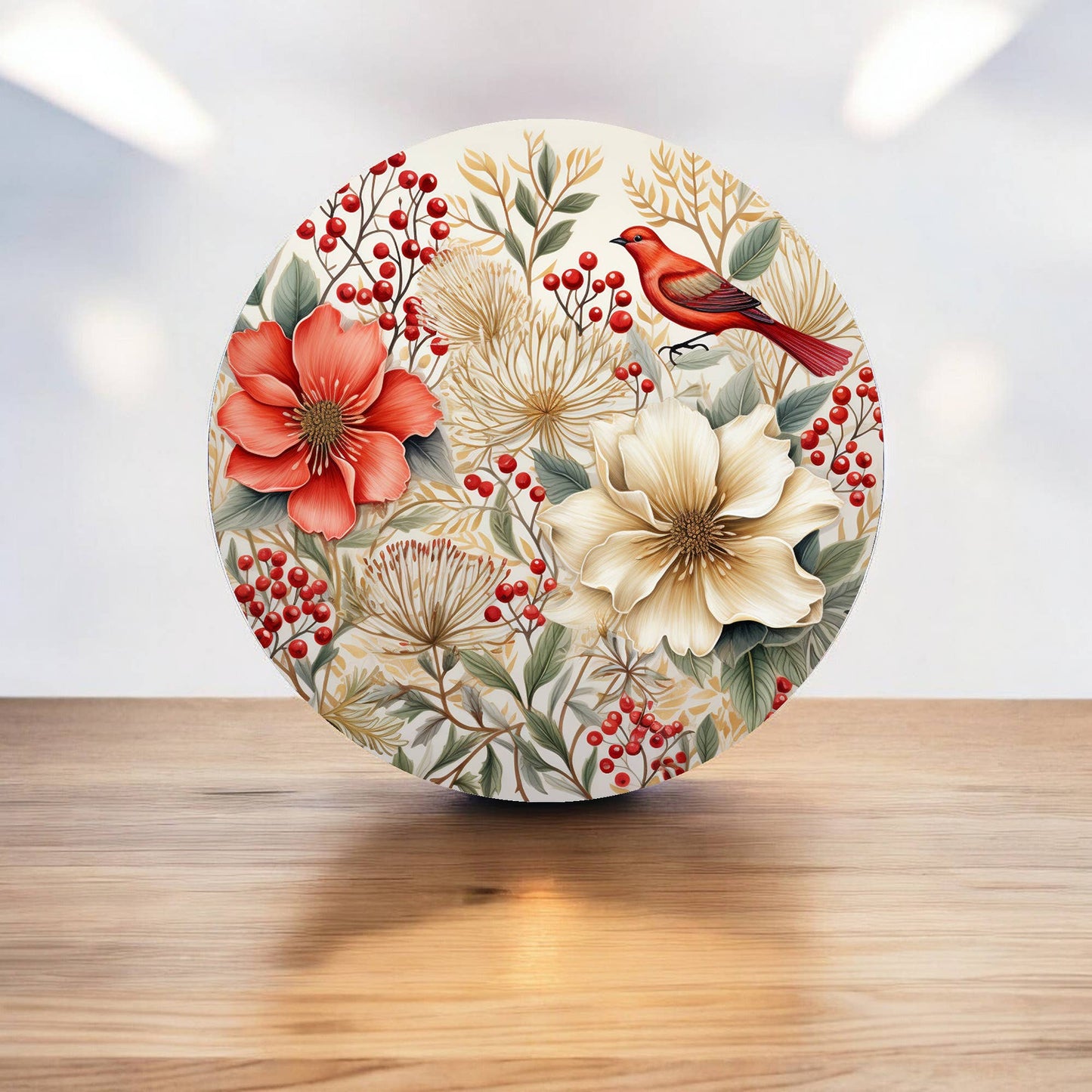 Festive Flowers Christmas Decoration Circle Metal Sign