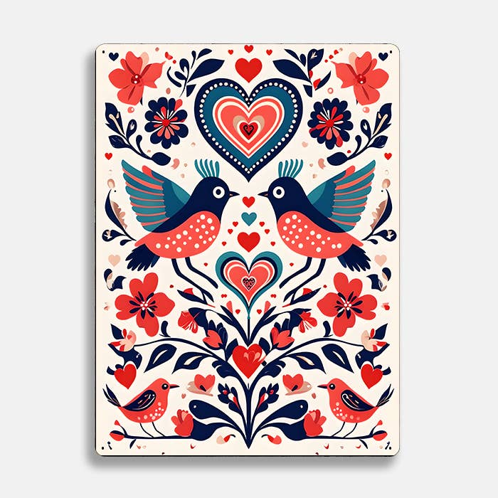 Birds And Flowers scandinavian folk | Metal Sign Plaque