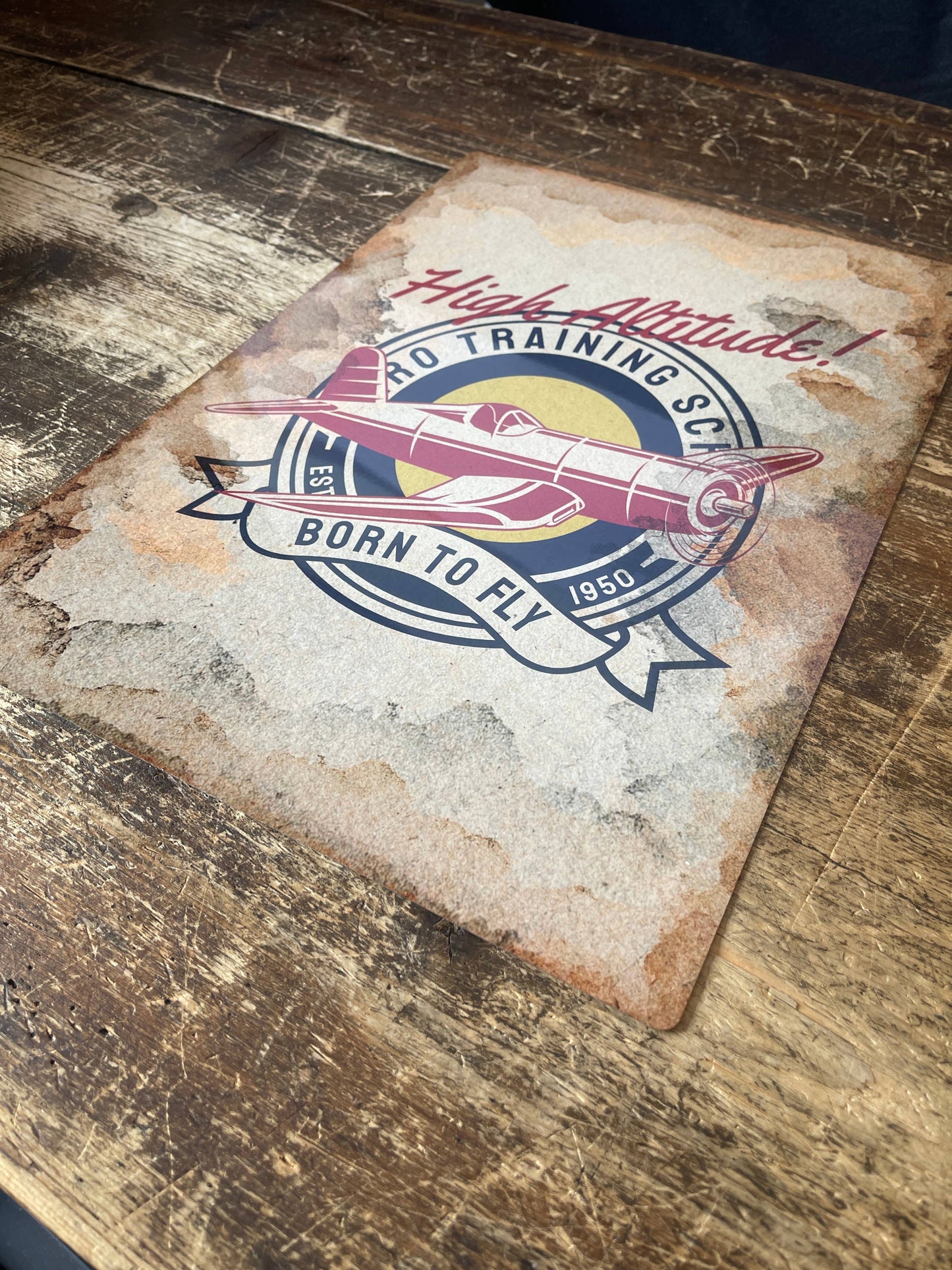 high altitude born to fly plane | Metal Wall Sign Plaque