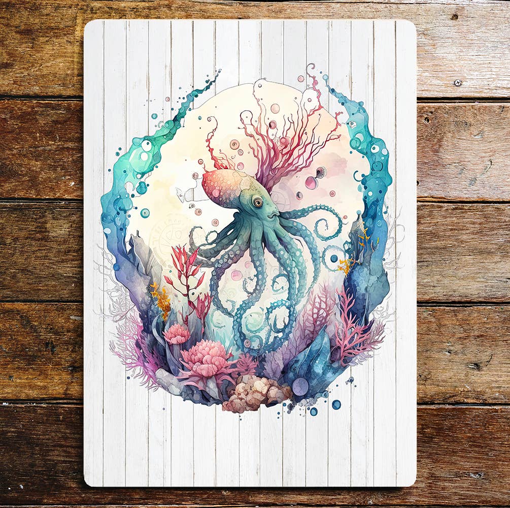 Nautical Octopus reef sea weed art | Metal Sign Plaque