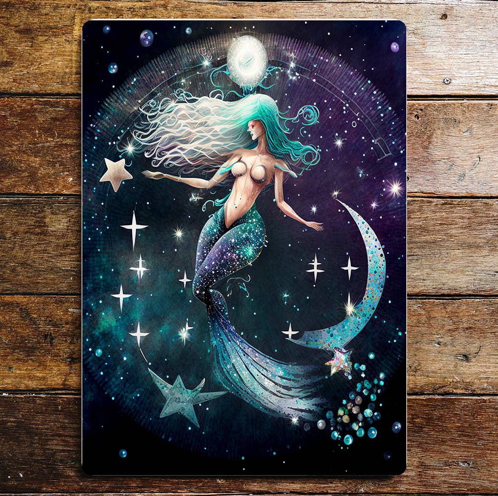 Mystical mermaid night star sky | Metal Sign Plaque