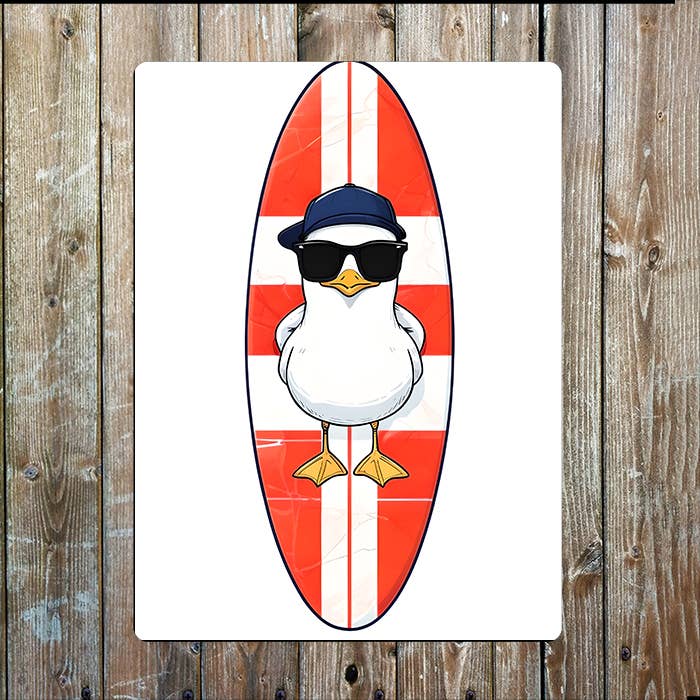 Seagull Relaxing On Surfboard Sea Nautical Metal Sign Plaque