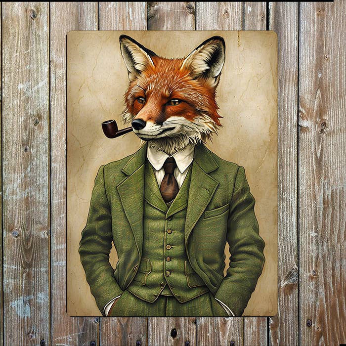 Fox Head In English Country Clothing | Metal Sign Plaque
