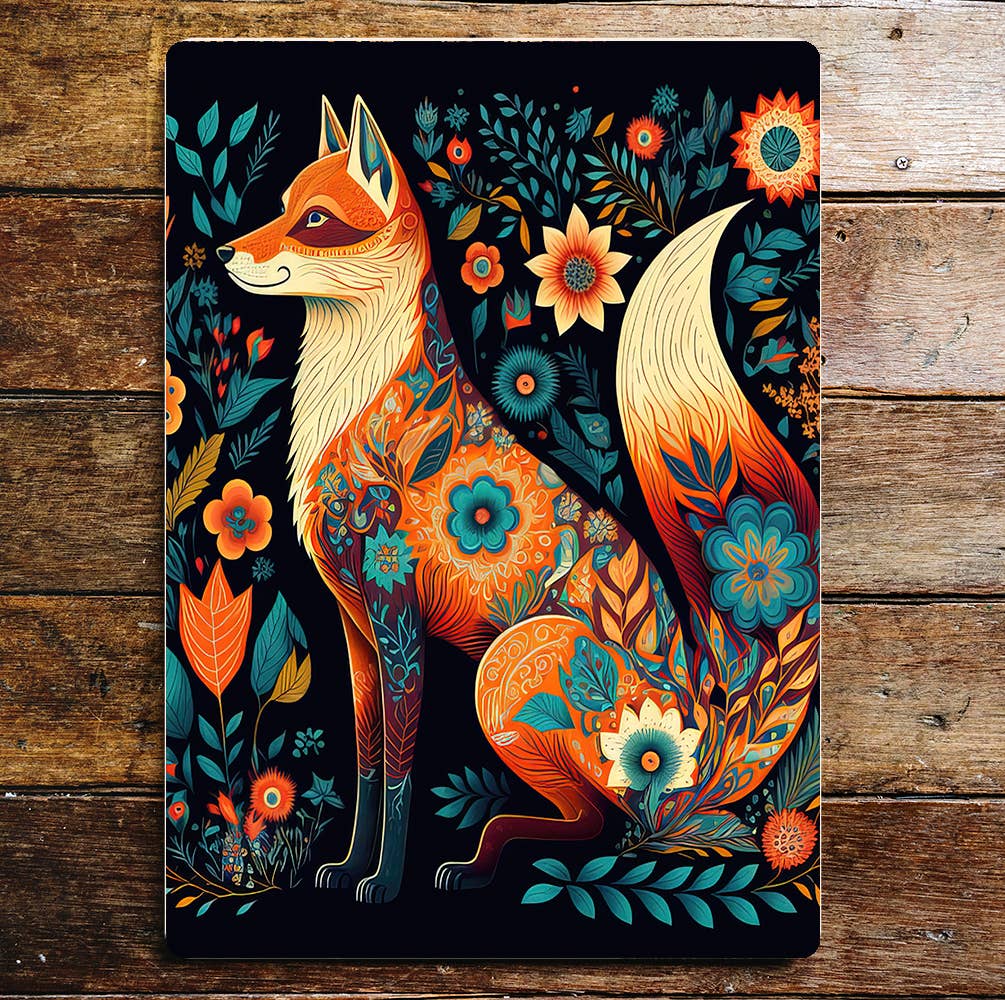 Fox leaves blue flowers | Metal Sign plaque