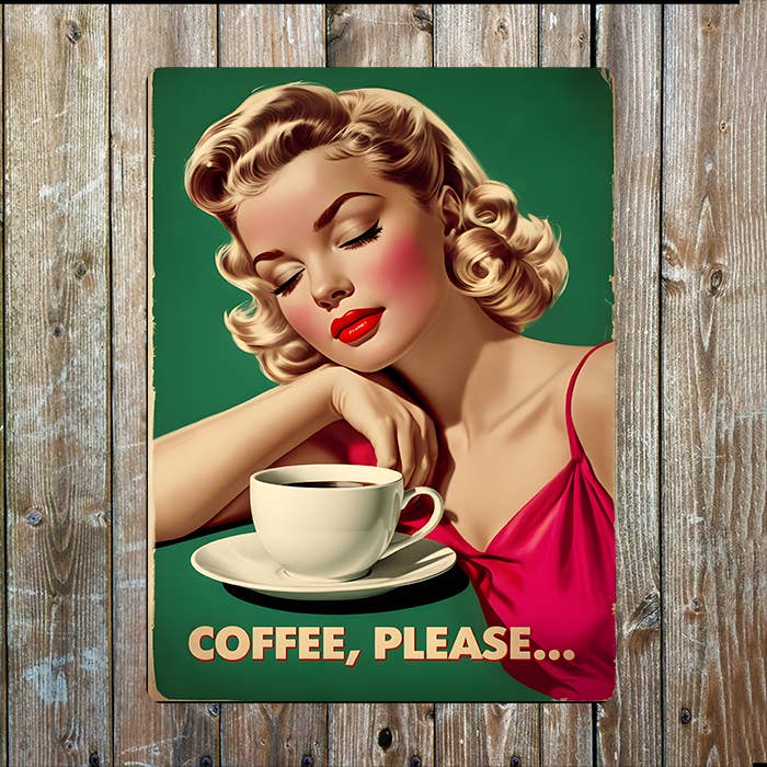 Coffee Please Kitchen Cafe Vintage Retro | Metal Sign Plaque