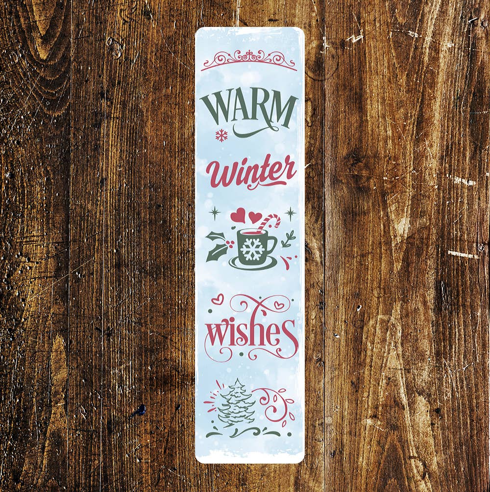 Warm Winter Wishes Christmas Sign Metal Long Sign Plaque
