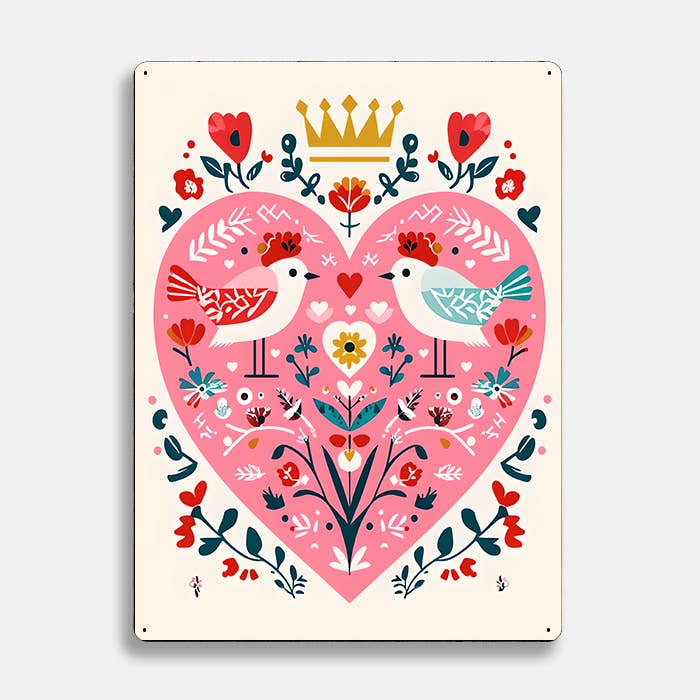 Crown Heart Bird Crown scandinavian folk | Metal Sign Plaque