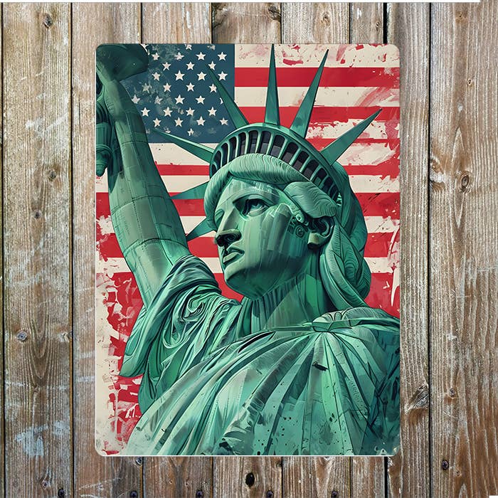 Statue of Liberty American Flag Metal Sign Plaque