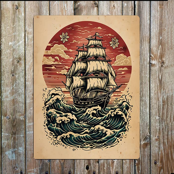 Sailing Ship Ocean Sea Nautical Metal Sign Plaque