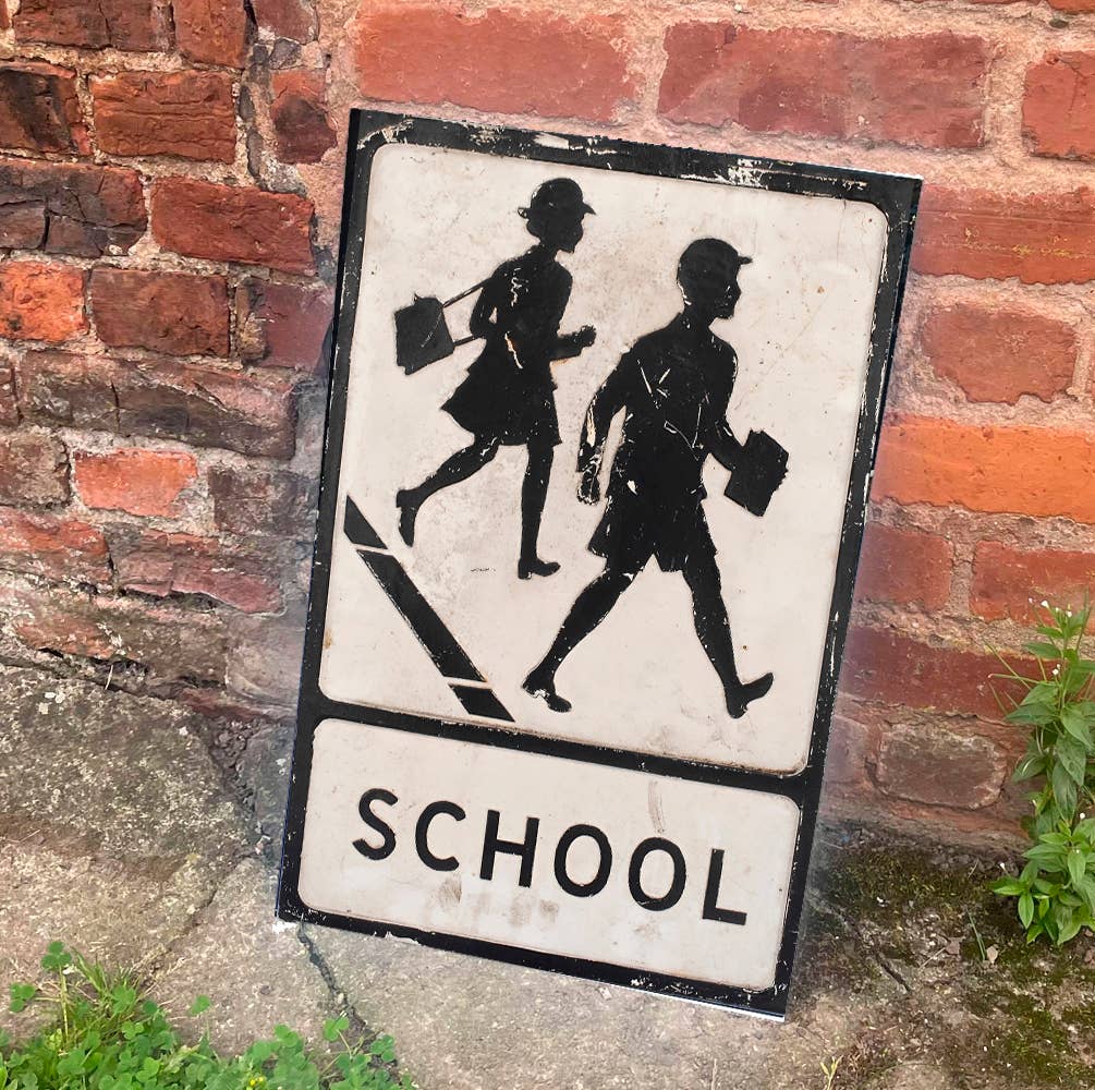School Children Black And White Metal Sign Plaque
