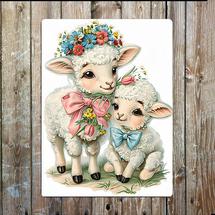Vintage Easter Two Lamb Sheep | Metal Sign Plaque