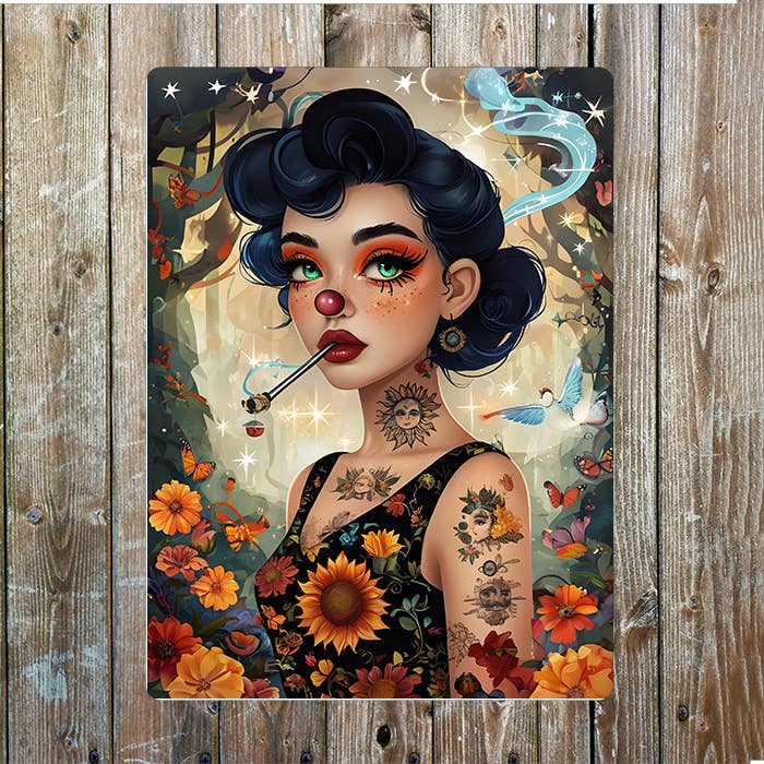 Tattoo Woman In Enchanted Forest smoking Metal Sign Plaque