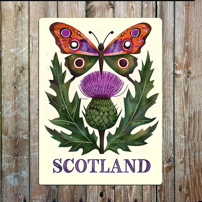 Thistle & Butterfly | Scottish Scotland | Metal Sign Plaque