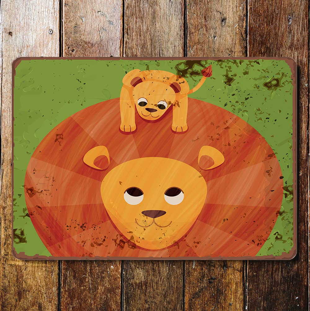 lion cub father | Metal Wall Sign Plaque