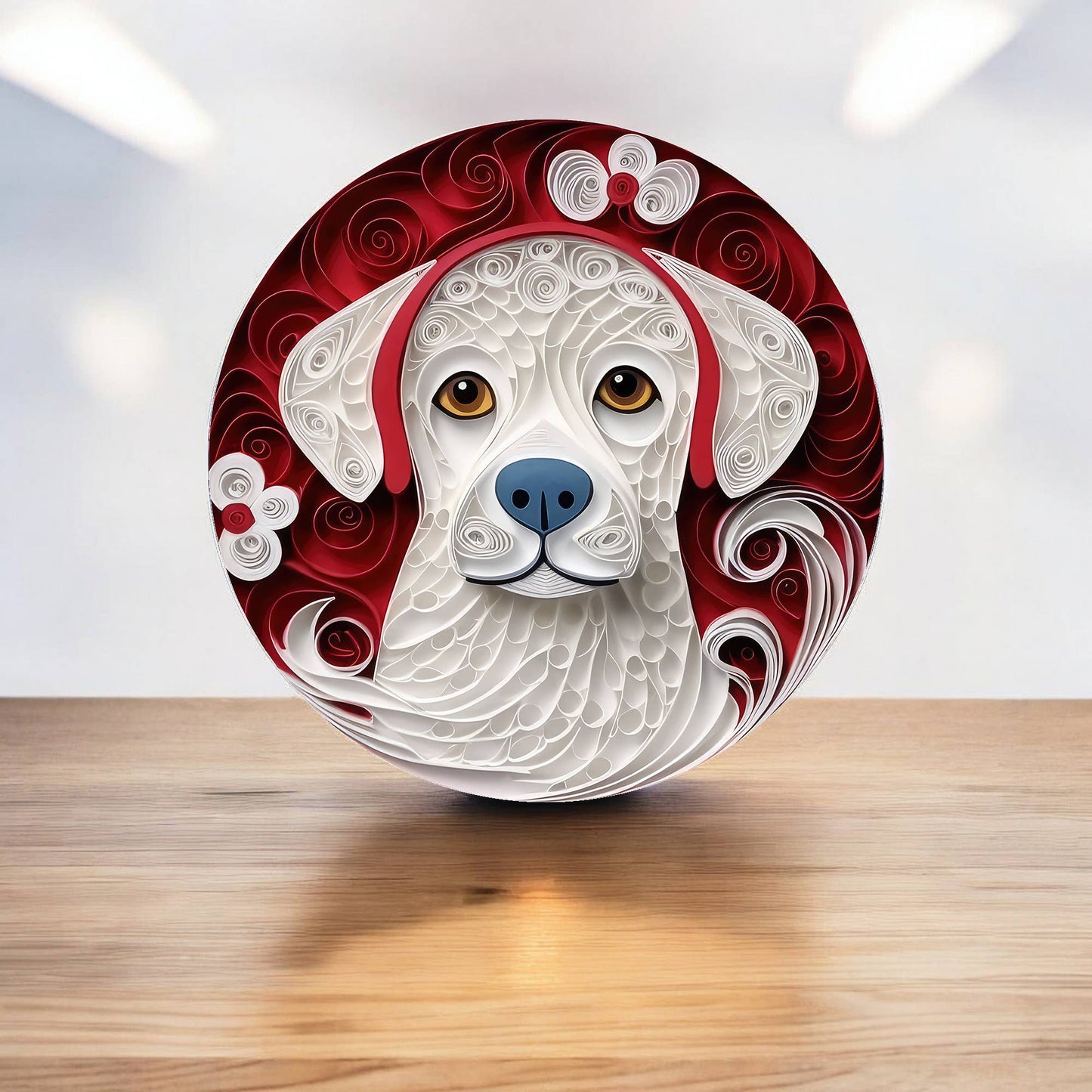 White Dog Christmas Decoration Circle Metal Sign