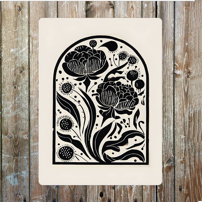 Flower Floral Botanical Moti woodcut style | Metal Sign Plaque