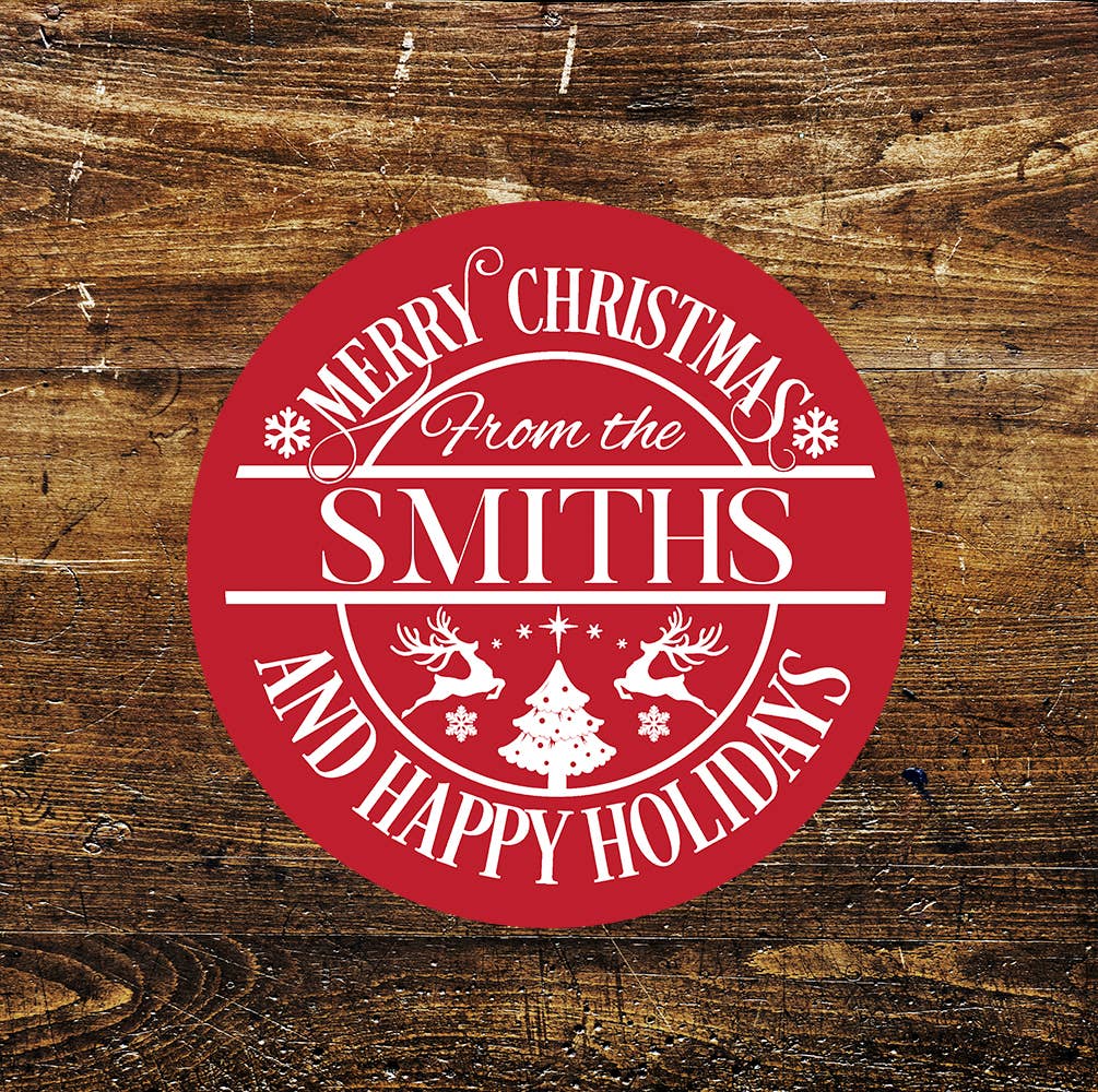 Circle Christmas Decor Customize Family Name Metal Sign